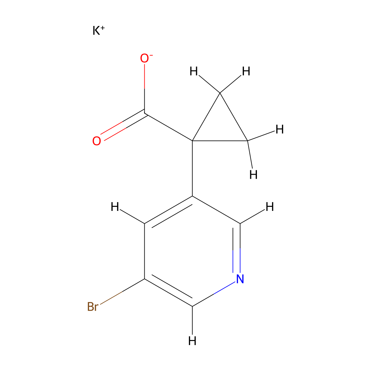 Potassium 1-(5-bromopyridin-3-yl)cyclopropanecarboxylate molecular structure, CAS 1255871-43-2