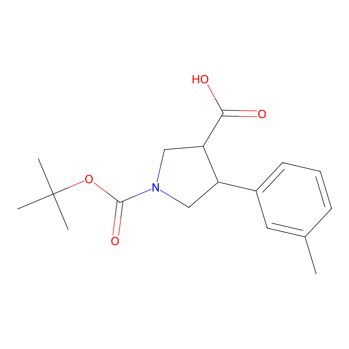 (3R,4S)-rel-1-(tert-Butoxycarbonyl)-4-(m-tolyl)pyrrolidine-3-carboxylic acid molecular structure, CAS 1255933-98-2