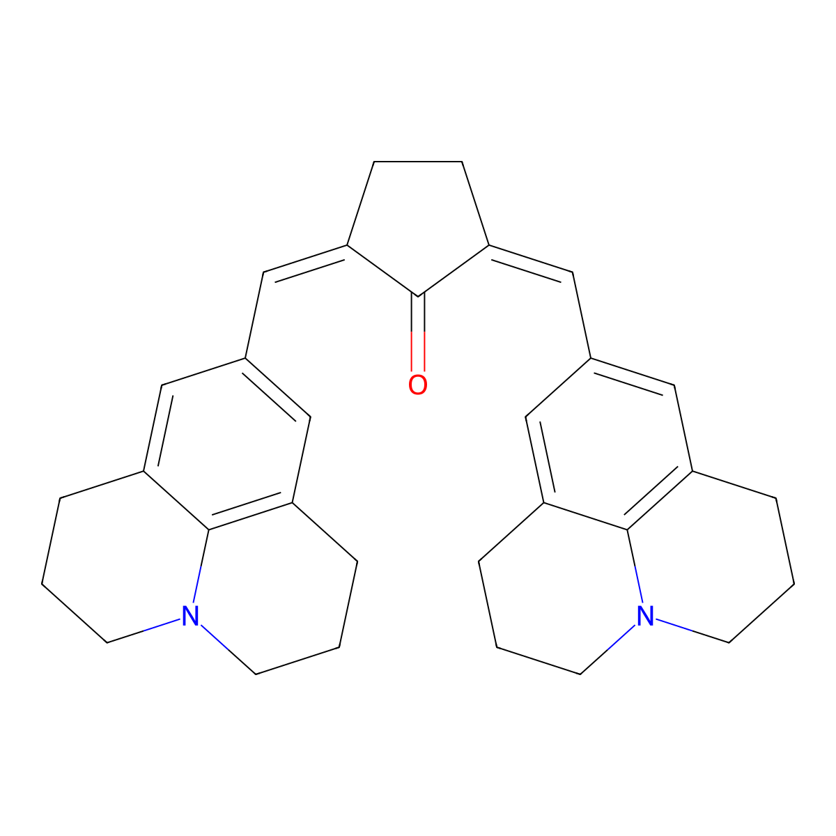 2,5-Bis(1-azatricyclo[7.3.1.05,13]trideca-5,7,9(13)-trien-7-ylmethylidene)cyclopentan-1-one molecular structure, CAS 125594-50-5
