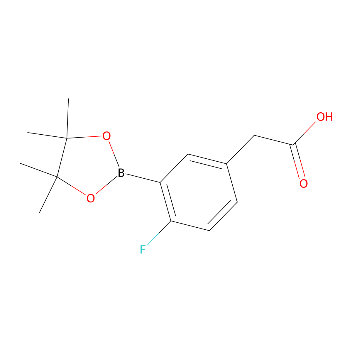 2-(4-Fluoro-3-(4,4,5,5-tetramethyl-1,3,2-dioxaborolan-2-yl)phenyl)acetic acid molecular structure, CAS 1255945-85-7