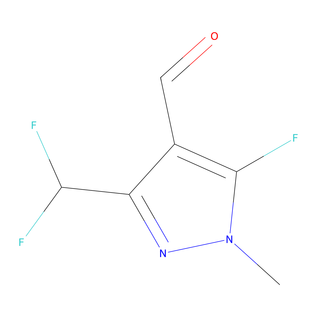 3-(difluoromethyl)-5-fluoro-1-methyl-1H-pyrazole-4-carbaldehyde molecular structure, CAS 1255947-44-4