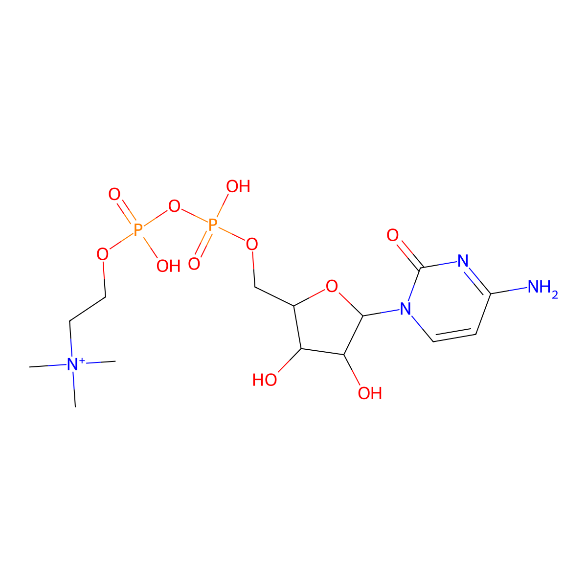 Cytidine 5'-(trihydrogen diphosphate), P'-(2-(trimethylammonio)ethyl) ester molecular structure, CAS 1256-10-6