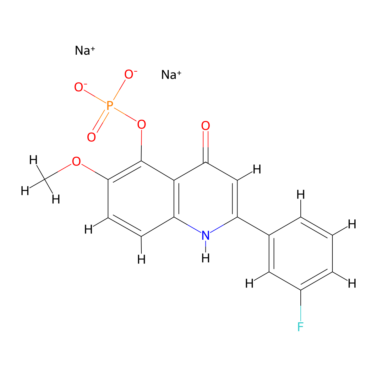 Sodium 2-(3-fluorophenyl)-6-methoxy-4-oxo-1,4-dihydroquinolin-5-yl phosphate molecular structure, CAS 1256037-62-3