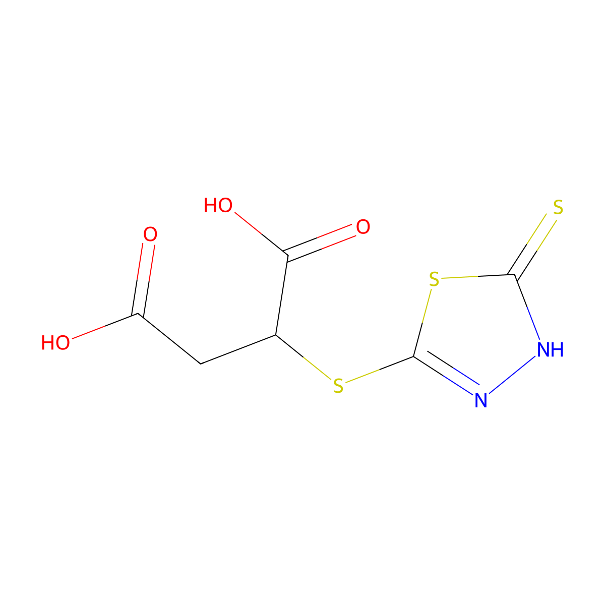 2-[(2-sulfanylidene-3H-1,3,4-thiadiazol-5-yl)thio]butanedioic acid molecular structure, CAS 125605-97-2