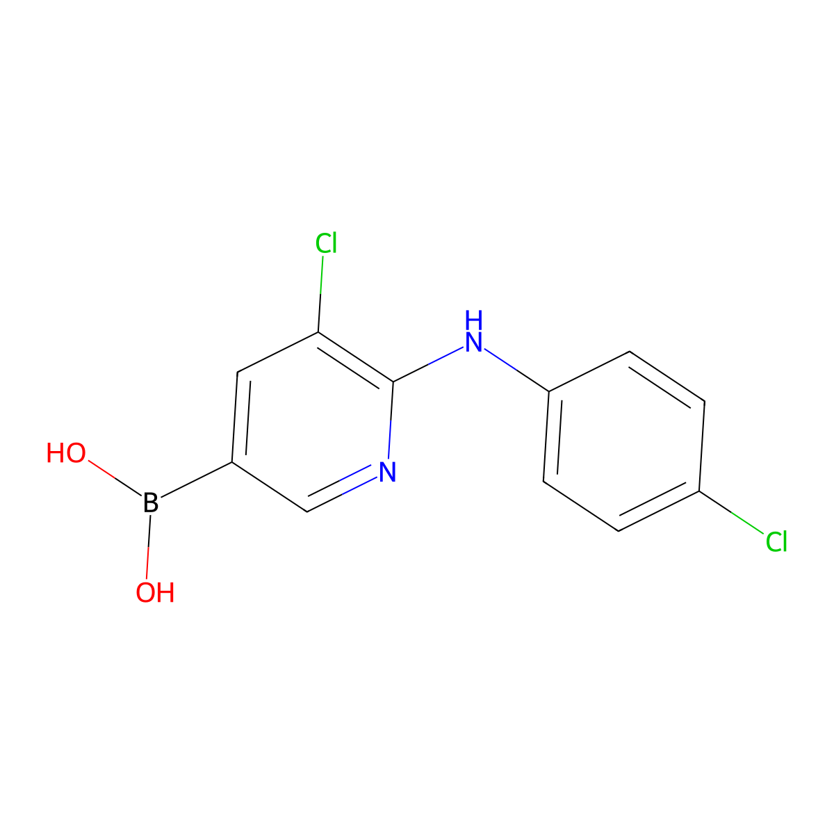 5-Chloro-6-(4-chlorophenylamino)pyridin-3-ylboronic acid molecular structure, CAS 1256157-75-1
