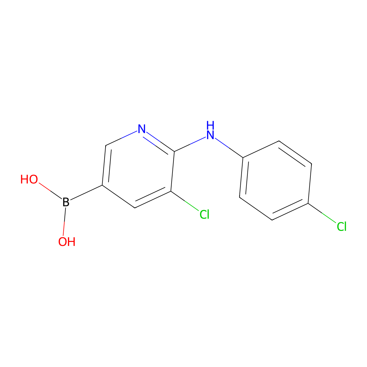 5-Chloro-6-(4-chlorophenylamino)pyridin-3-ylboronic acid molecular structure, CAS 1256157-75-1