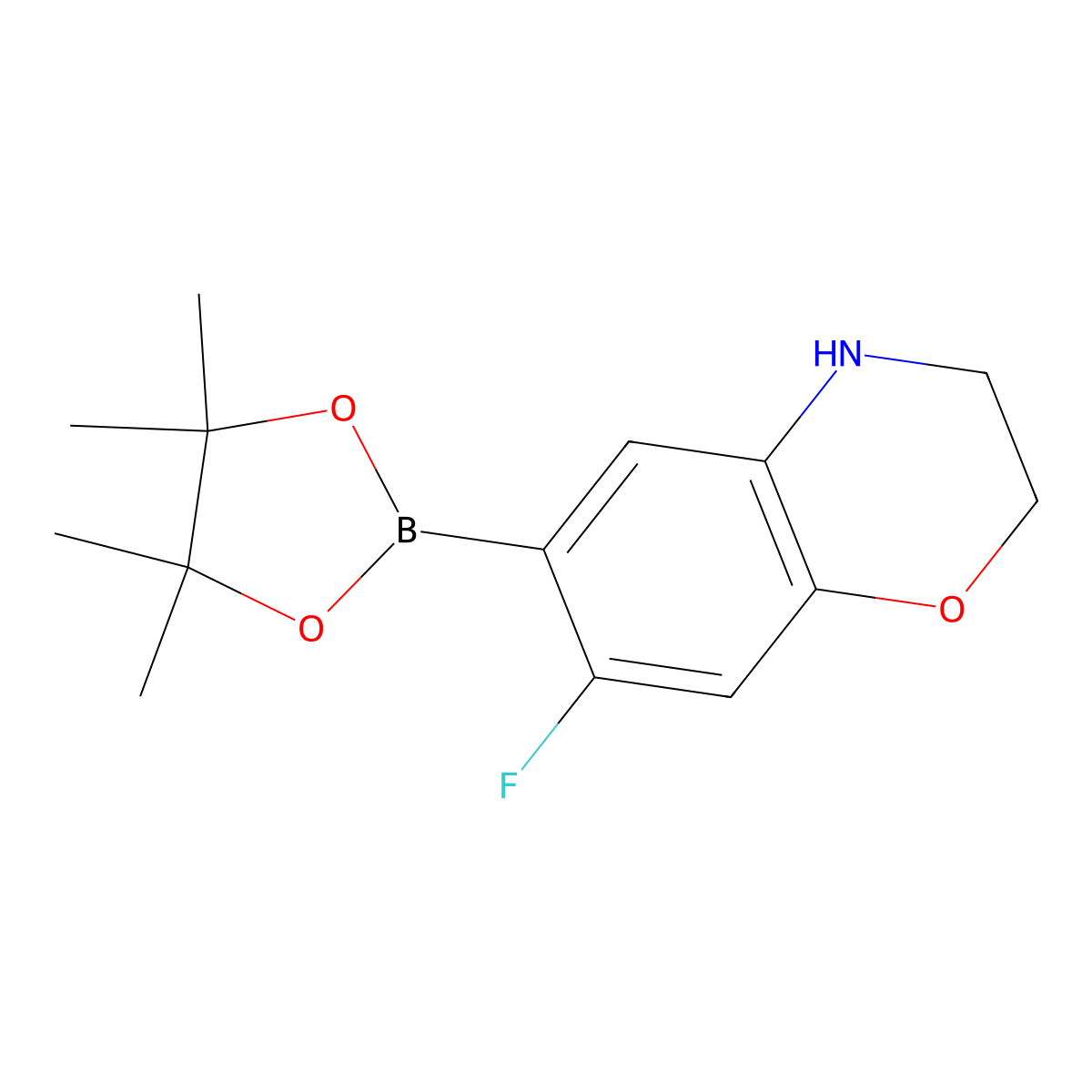 7-fluoro-6-(4,4,5,5-tetramethyl-1,3,2-dioxaborolan-2-yl)-3,4-dihydro-2H-benzo[b][1,4]oxazine molecular structure, CAS 1256255-84-1