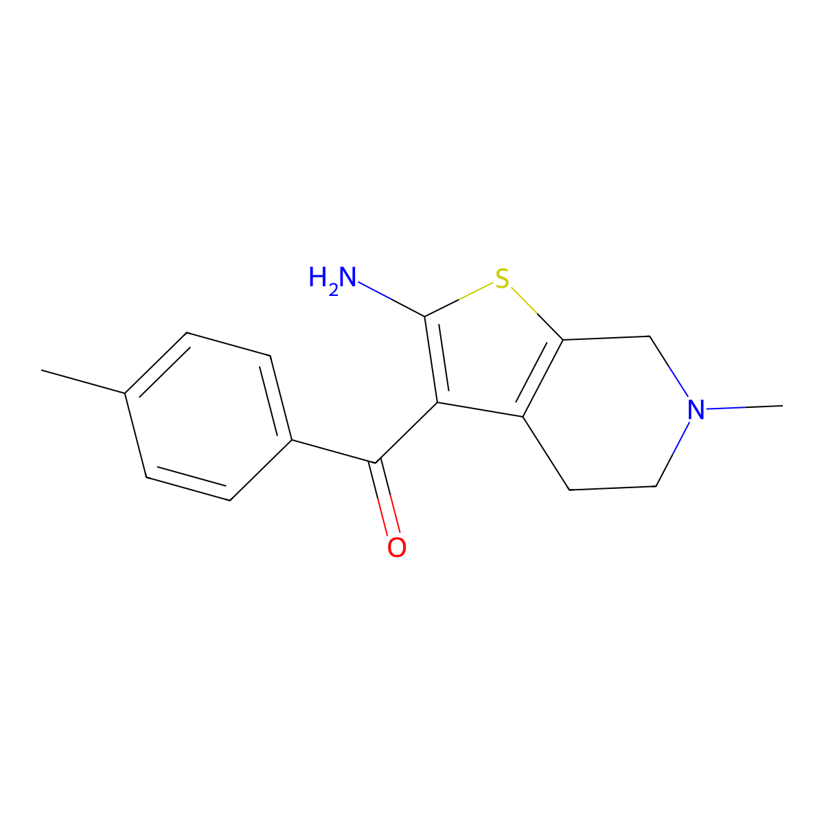 6-methyl-3-(4-methylbenzoyl)-4H,5H,6H,7H-thieno[2,3-c]pyridin-2-amine molecular structure, CAS 1256257-08-5