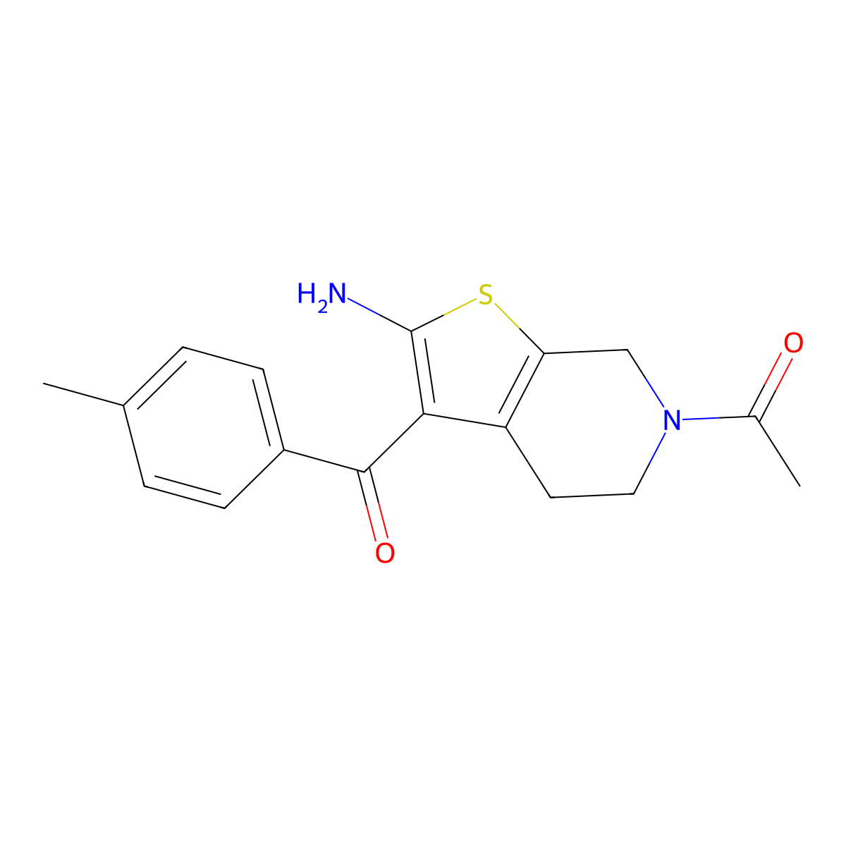 1-[2-amino-3-(4-methylbenzoyl)-4H,5H,6H,7H-thieno[2,3-c]pyridin-6-yl]ethan-1-one molecular structure, CAS 1256257-71-2