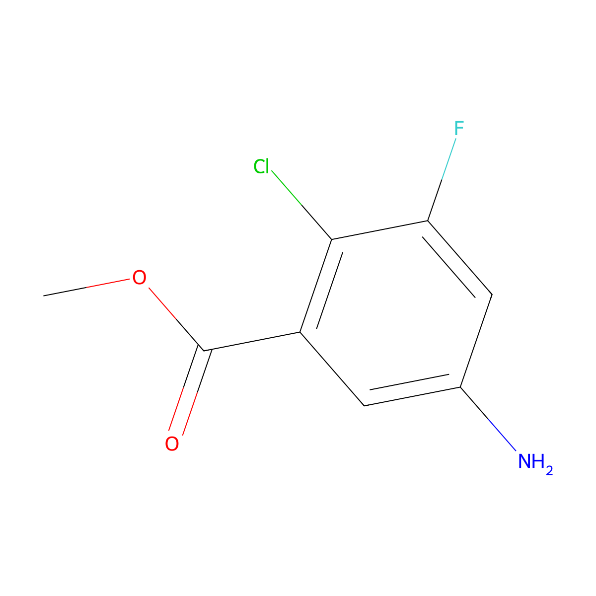 Methyl 5-amino-2-chloro-3-fluorobenzoate molecular structure, CAS 1256260-38-4