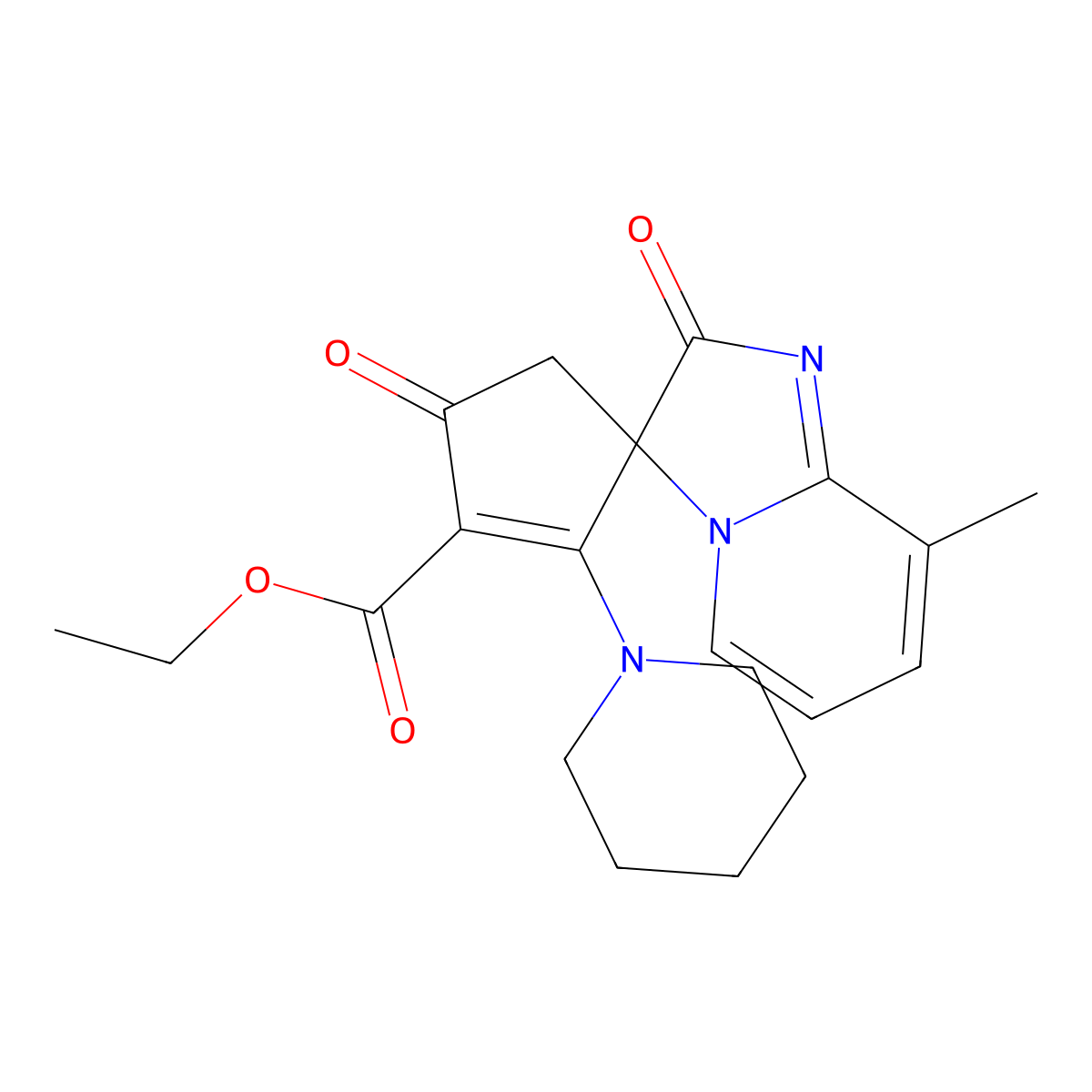 Ethyl 8'-methyl-2',4-dioxo-2-(piperidin-1-yl)-2'H-spiro[cyclopent[2]ene-1,3'-imidazo[1,2-a]pyridine]-3-carboxylate molecular structure, CAS 1256269-87-0