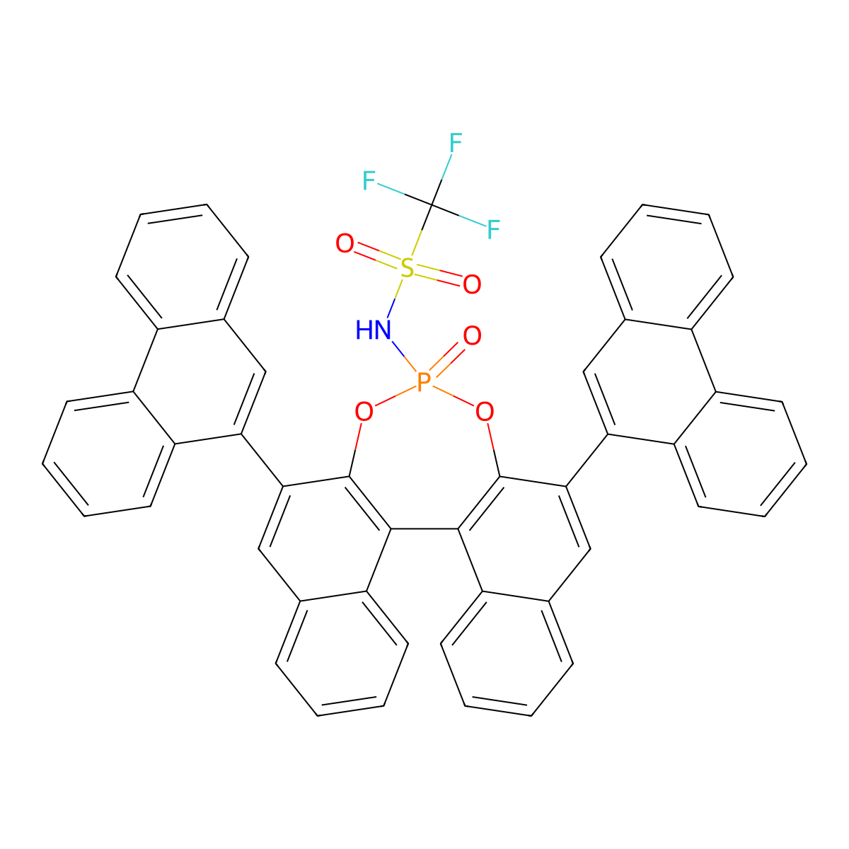 (11BS)-1,1,1-trifluoro-N-(4-oxido-2,6-di(phenanthren-9-yl)dinaphtho[2,1-d:1',2'-f][1,3,2]dioxaphosphepin-4-yl)methanesulfonamide molecular structure, CAS 1256334-83-4