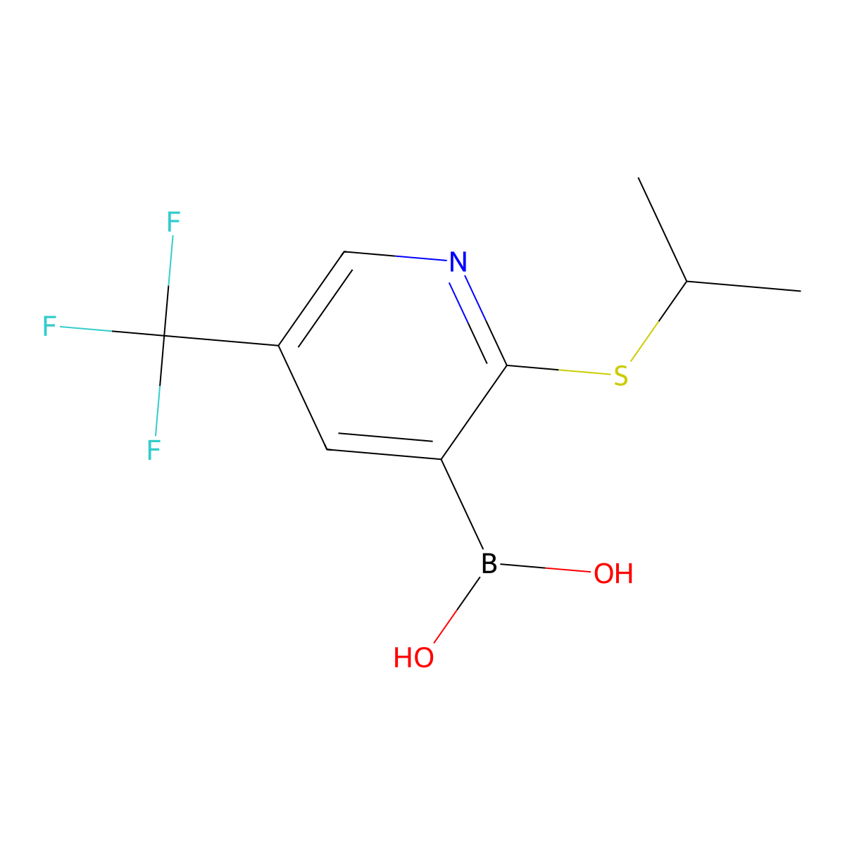 2-Isopropylthio-5-trifluoromethylpyridine-3-boronic acid molecular structure, CAS 1256345-52-4