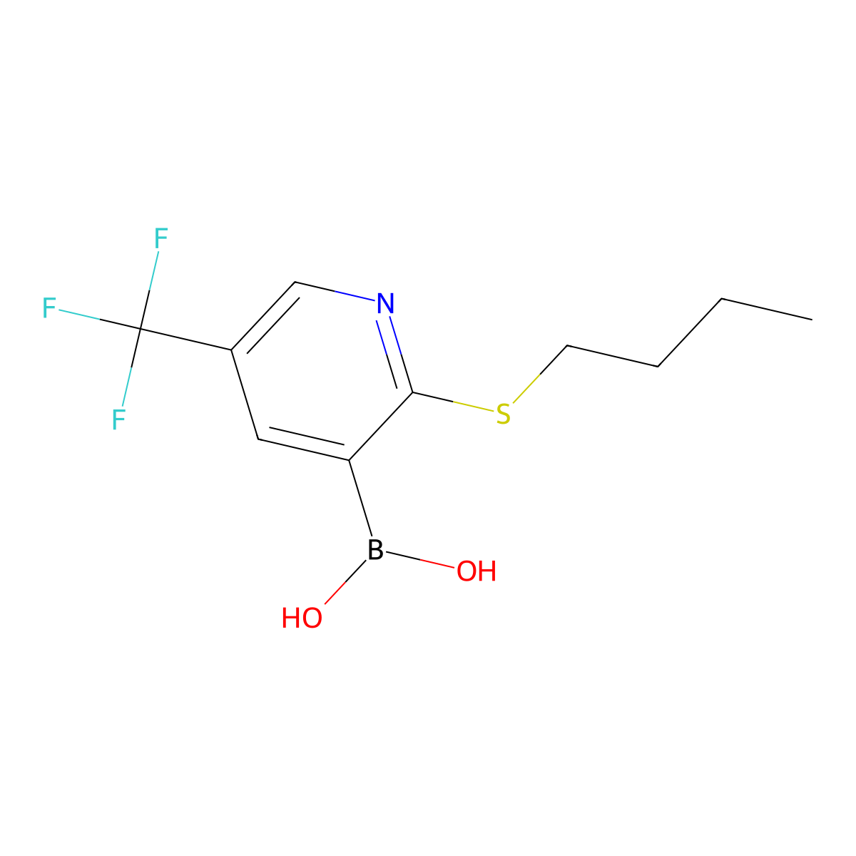2-Butylthio-5-trifluoromethylpyridine-3-boronic acid molecular structure, CAS 1256345-53-5