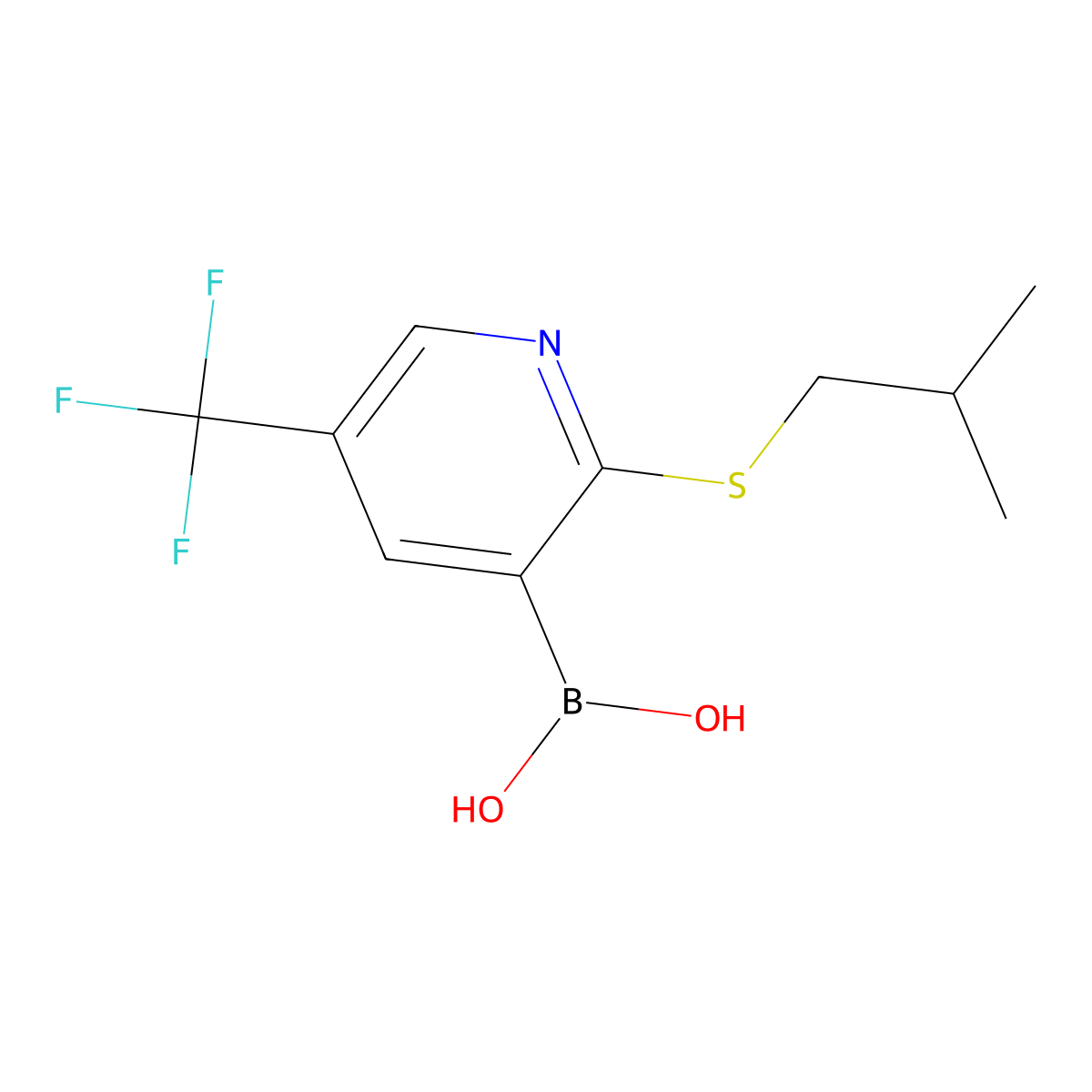 2-Isobutylthio-5-trifluoromethylpyridine-3-boronic acid molecular structure, CAS 1256345-54-6