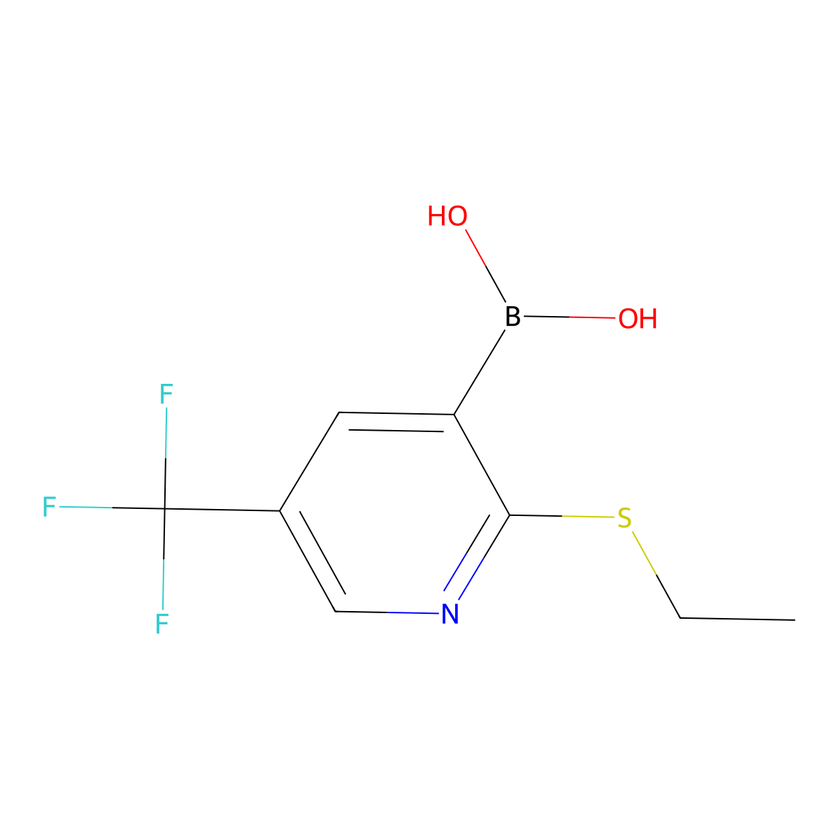 2-Ethylthio-5-trifluoromethylpyridine-3-boronic acid molecular structure, CAS 1256345-55-7