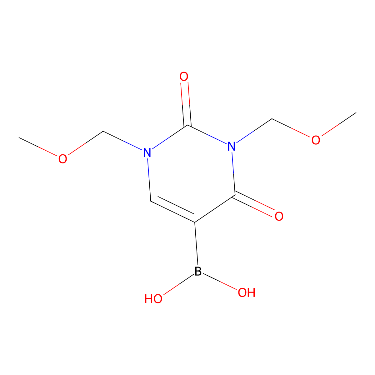 (1,3-Bis(methoxymethyl)-2,4-dioxo-1,2,3,4-tetrahydropyrimidin-5-yl)boronic acid molecular structure, CAS 1256346-16-3