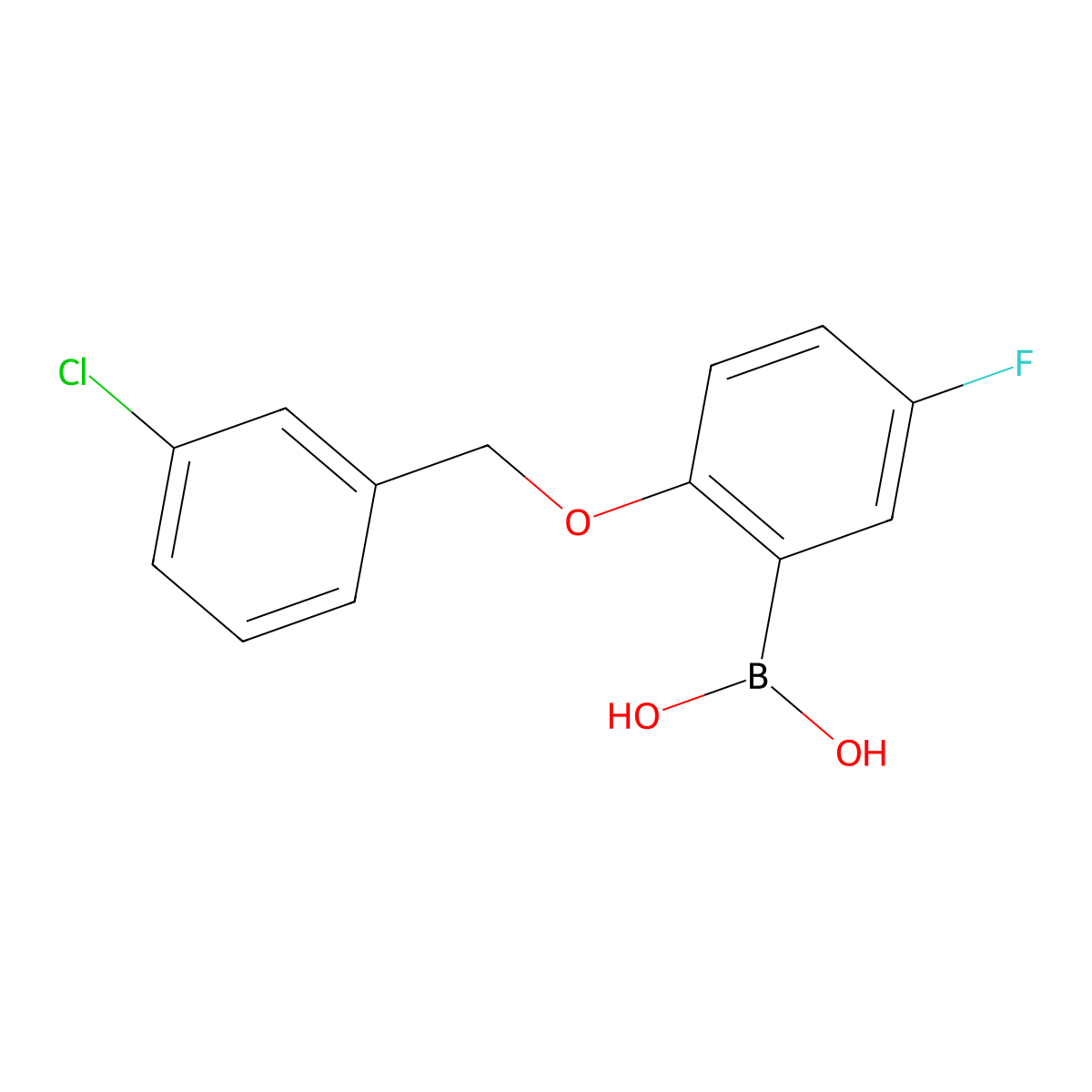 (2-((3-Chlorobenzyl)oxy)-5-fluorophenyl)boronic acid molecular structure, CAS 1256355-83-5
