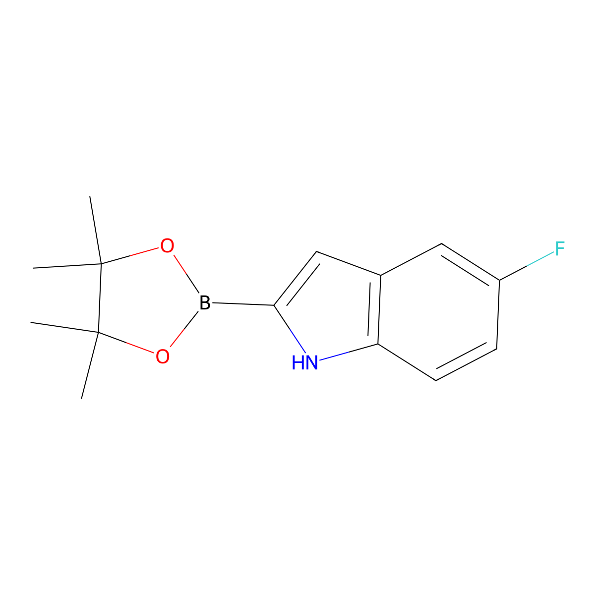 5-fluoro-2-(tetramethyl-1,3,2-dioxaborolan-2-yl)-1H-indole molecular structure, CAS 1256358-94-7