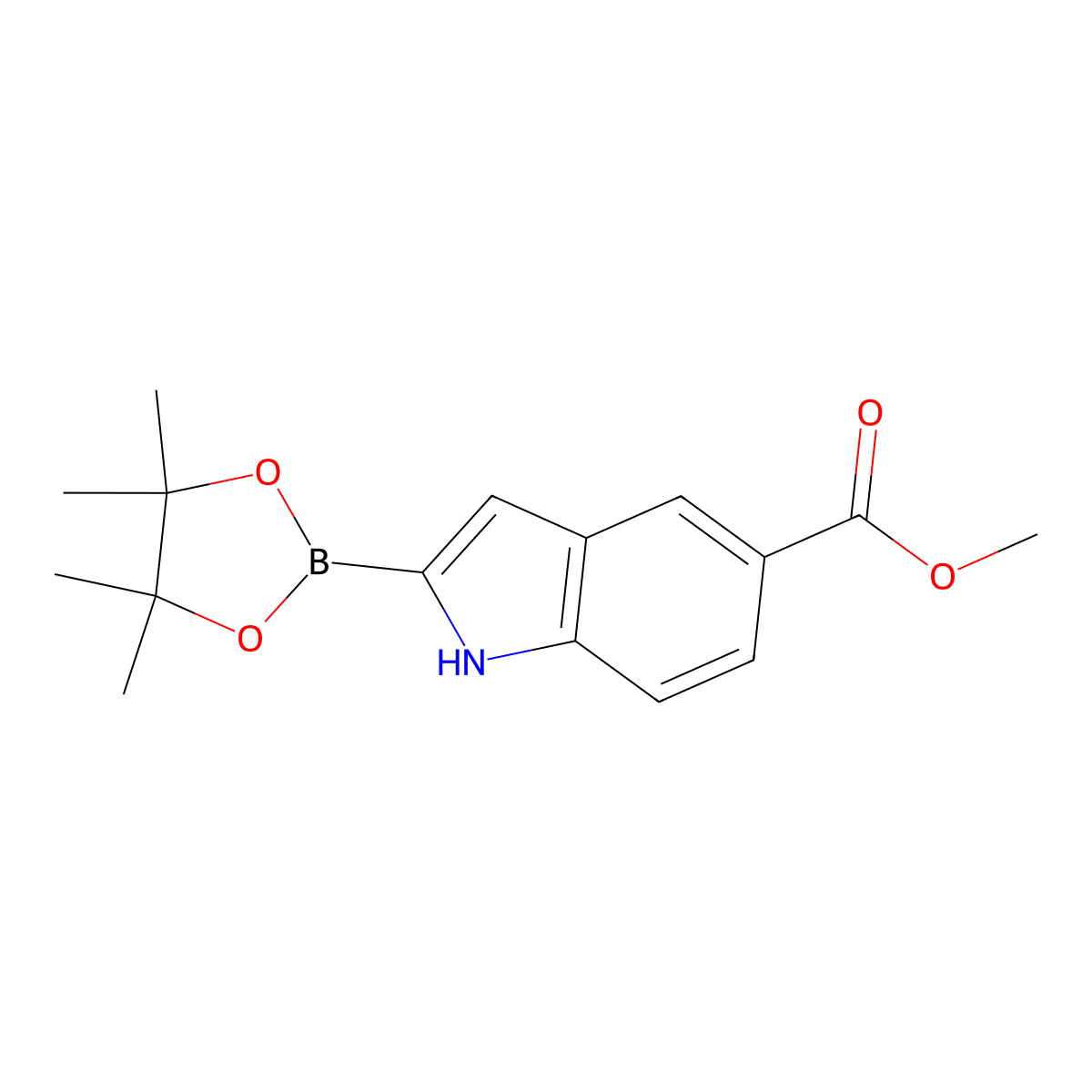 Methyl 2-(4,4,5,5-tetramethyl-1,3,2-dioxaborolan-2-yl)-1H-indole-5-carboxylate molecular structure, CAS 1256358-96-9