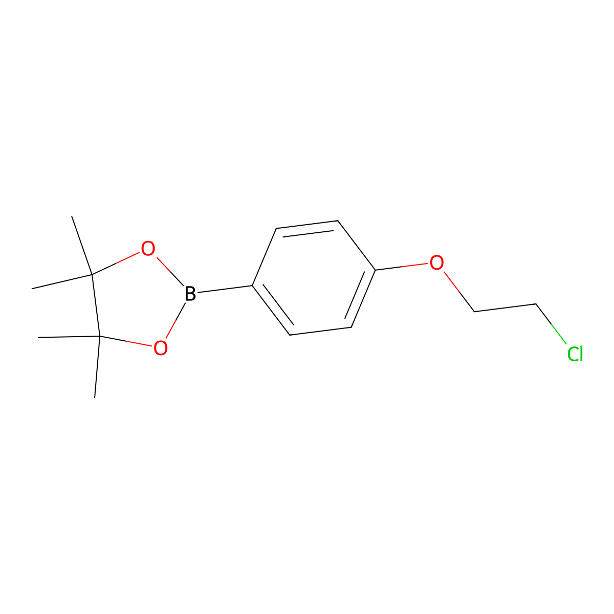 2-(4-(2-Chloroethoxy)phenyl)-4,4,5,5-tetramethyl-1,3,2-dioxaborolane molecular structure, CAS 1256359-01-9
