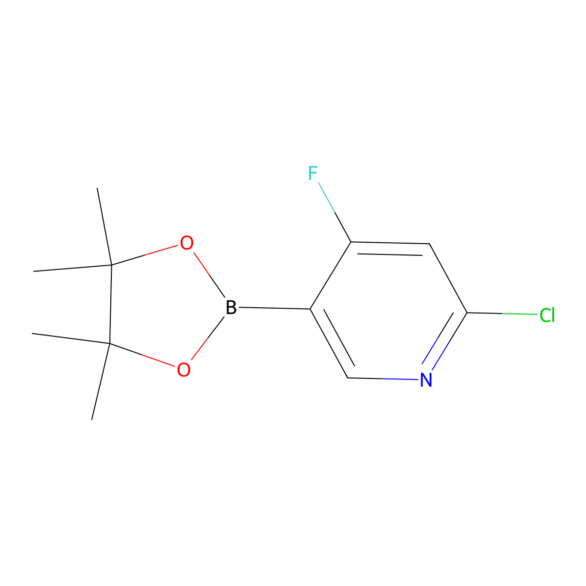 2-Chloro-4-fluoro-5-(4,4,5,5-tetramethyl-1,3,2-dioxaborolan-2-yl)pyridine molecular structure, CAS 1256359-04-2