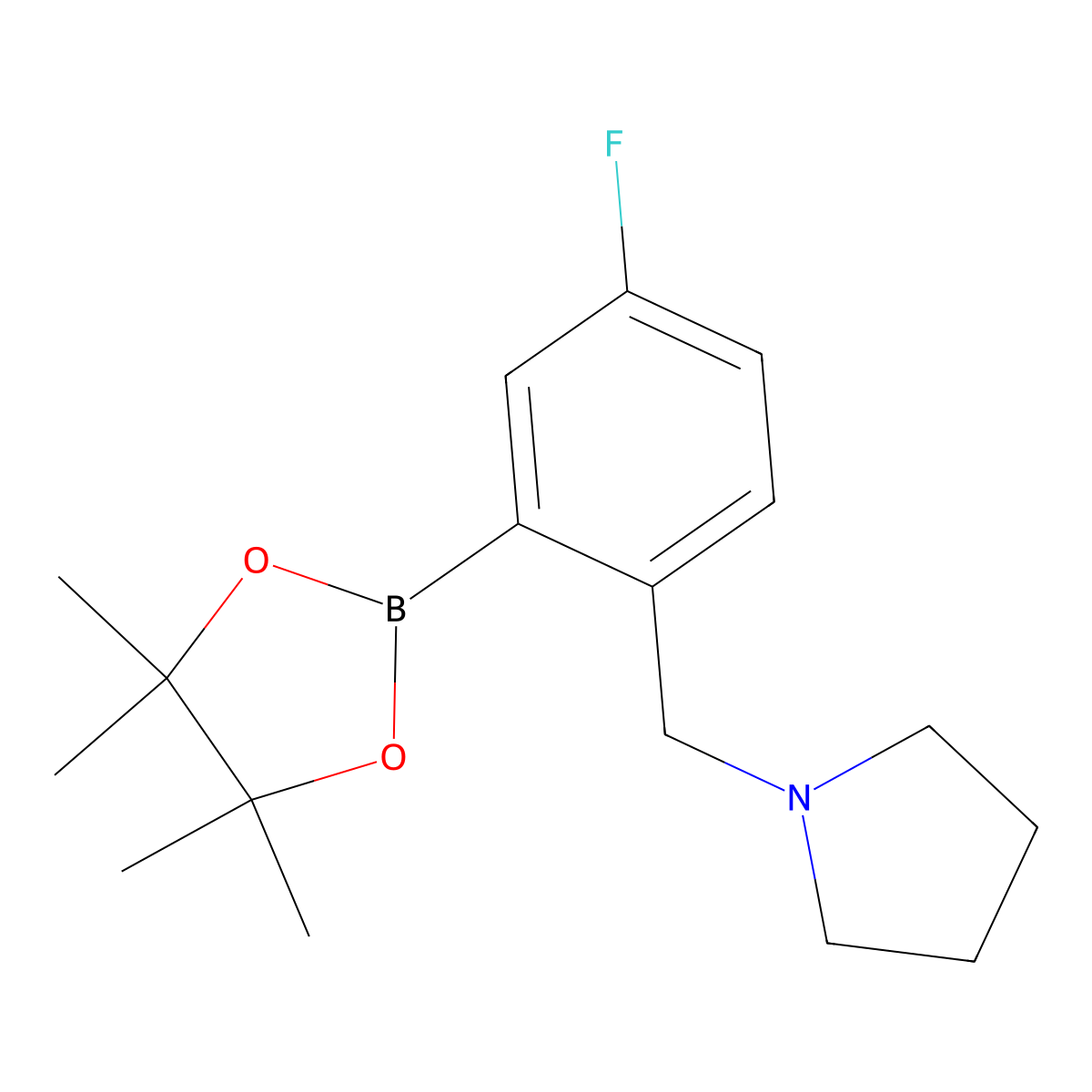 1-(4-Fluoro-2-(4,4,5,5-tetramethyl-1,3,2-dioxaborolan-2-yl)benzyl)pyrrolidine molecular structure, CAS 1256359-05-3