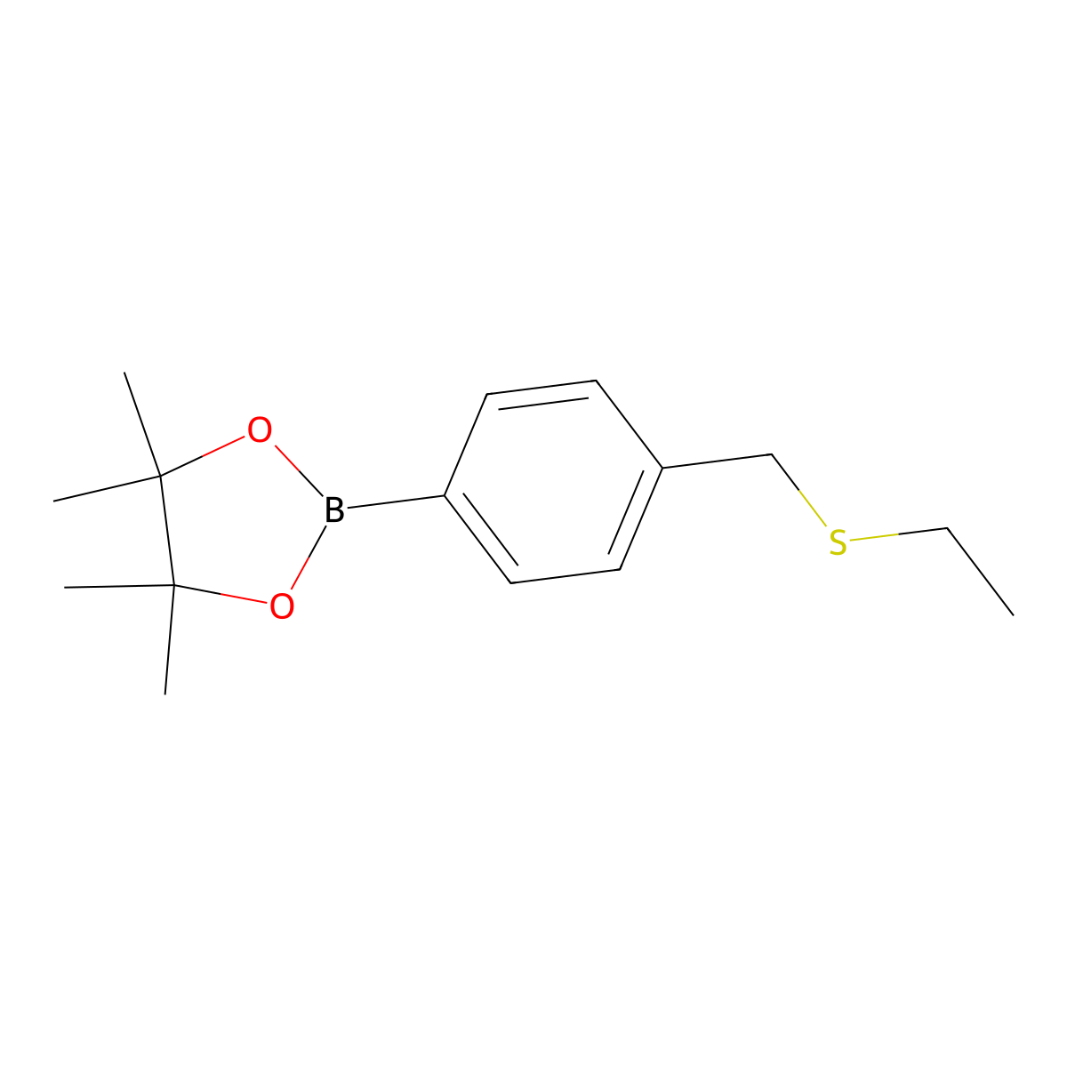 2-(4-((Ethylthio)methyl)phenyl)-4,4,5,5-tetramethyl-1,3,2-dioxaborolane molecular structure, CAS 1256359-06-4
