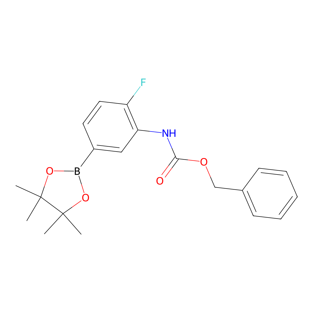 Benzyl (2-fluoro-5-(4,4,5,5-tetramethyl-1,3,2-dioxaborolan-2-yl)phenyl)carbamate molecular structure, CAS 1256359-14-4