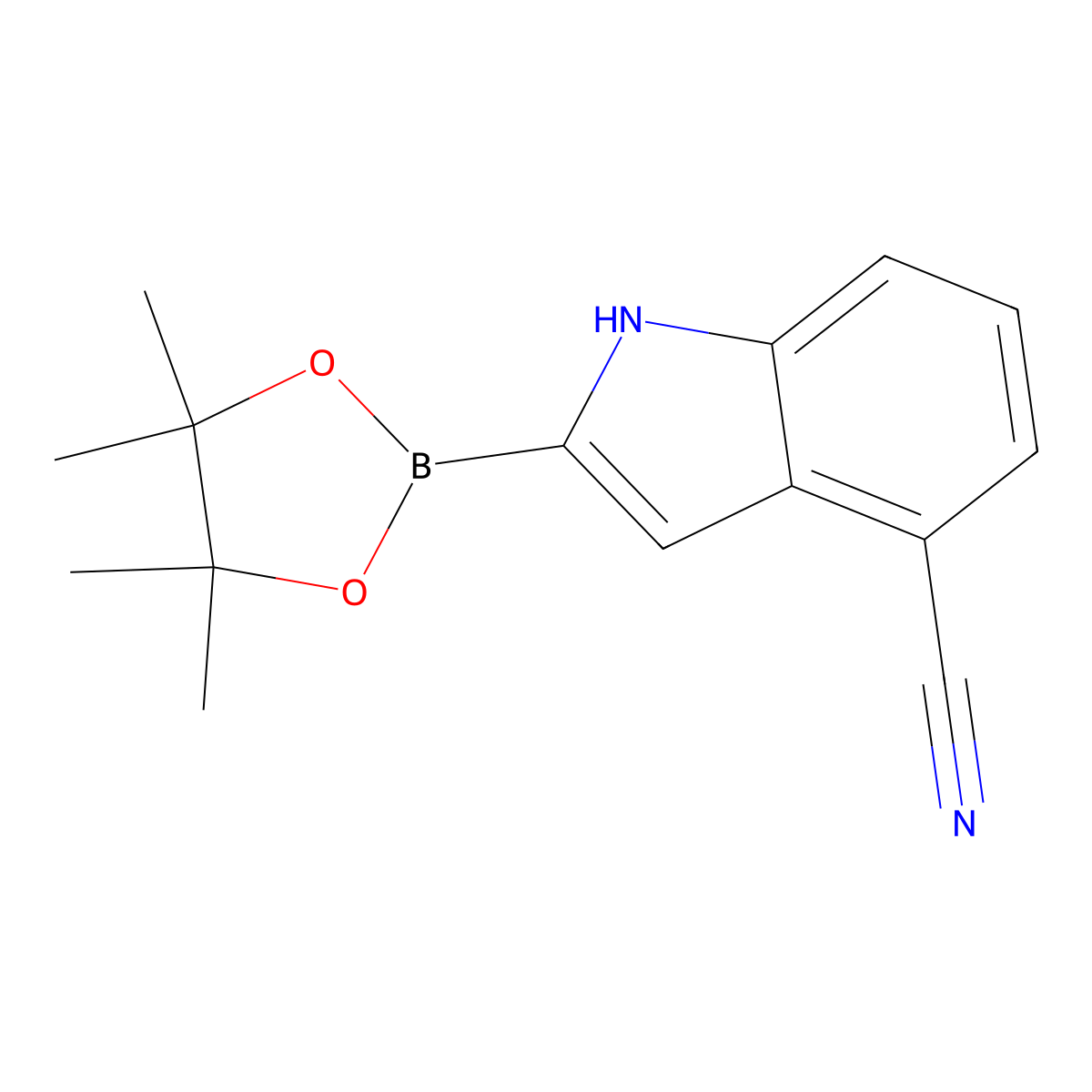 2-(4,4,5,5-tetramethyl-1,3,2-dioxaborolan-2-yl)-1H-indole-4-carbonitrile molecular structure, CAS 1256359-19-9