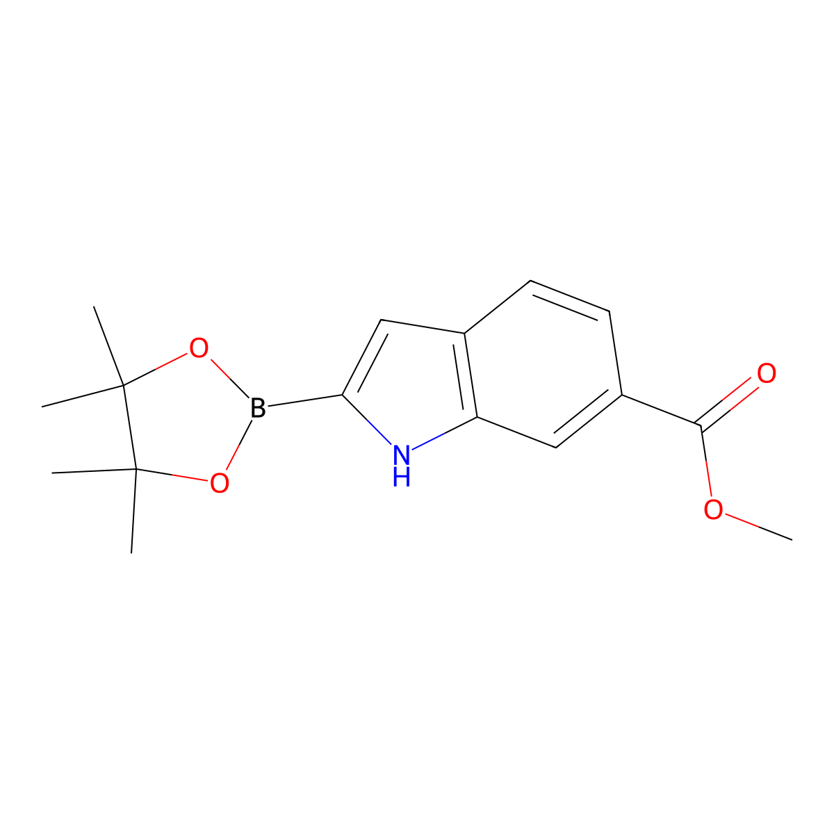 Methyl 2-(4,4,5,5-tetramethyl-1,3,2-dioxaborolan-2-yl)-1H-indole-6-carboxylate molecular structure, CAS 1256359-21-3
