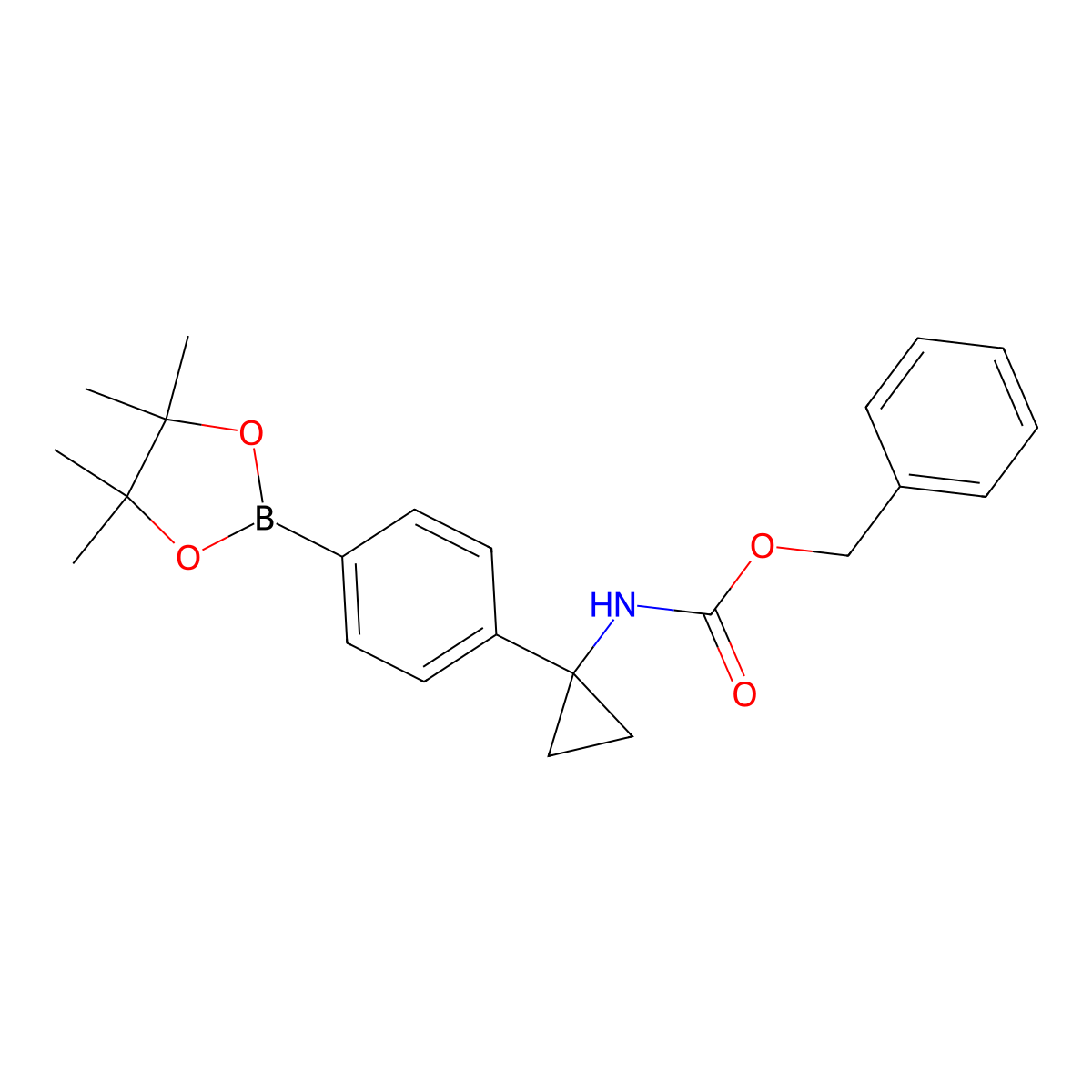 Benzyl (1-(4-(4,4,5,5-tetramethyl-1,3,2-dioxaborolan-2-yl)phenyl)cyclopropyl)carbamate molecular structure, CAS 1256359-24-6