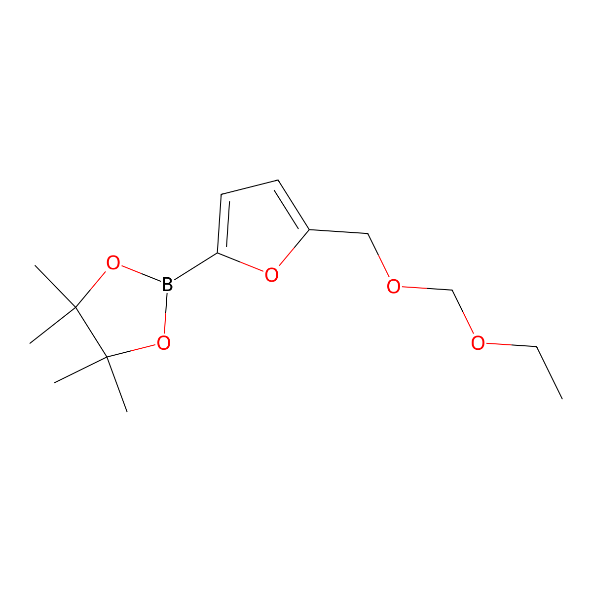 2-(5-((Ethoxymethoxy)methyl)furan-2-YL)-4,4,5,5-tetramethyl-1,3,2-dioxaborolane molecular structure, CAS 1256359-26-8