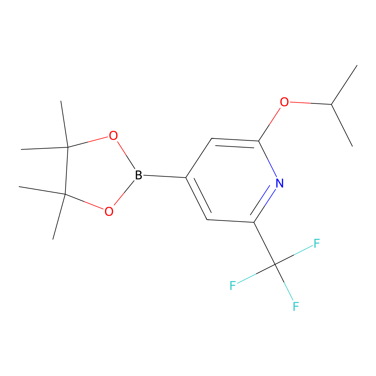 2-Isopropoxy-4-(4,4,5,5-tetramethyl-1,3,2-dioxaborolan-2-yl)-6-(trifluoromethyl)pyridine molecular structure, CAS 1256359-31-5
