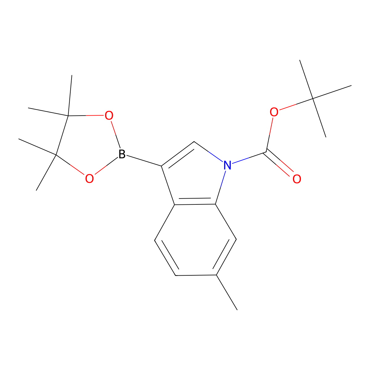 tert-Butyl 6-methyl-3-(4,4,5,5-tetramethyl-1,3,2-dioxaborolan-2-yl)-1H-indole-1-carboxylate molecular structure, CAS 1256359-86-0