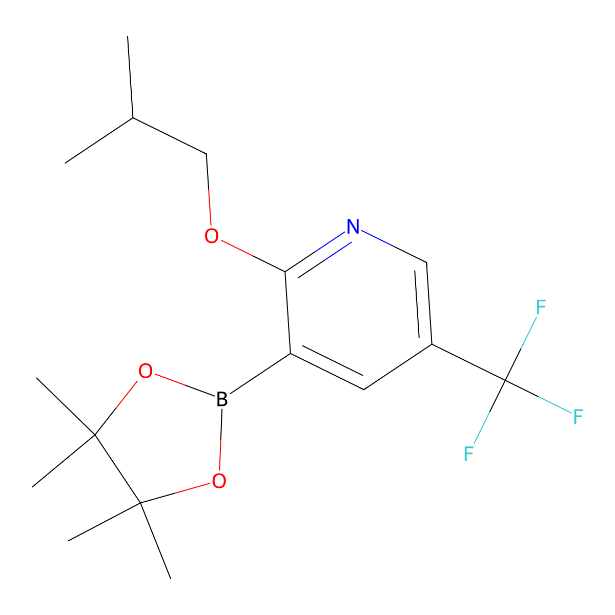 2-Isobutoxy-3-(4,4,5,5-tetramethyl-1,3,2-dioxaborolan-2-yl)-5-(trifluoromethyl)pyridine molecular structure, CAS 1256359-93-9