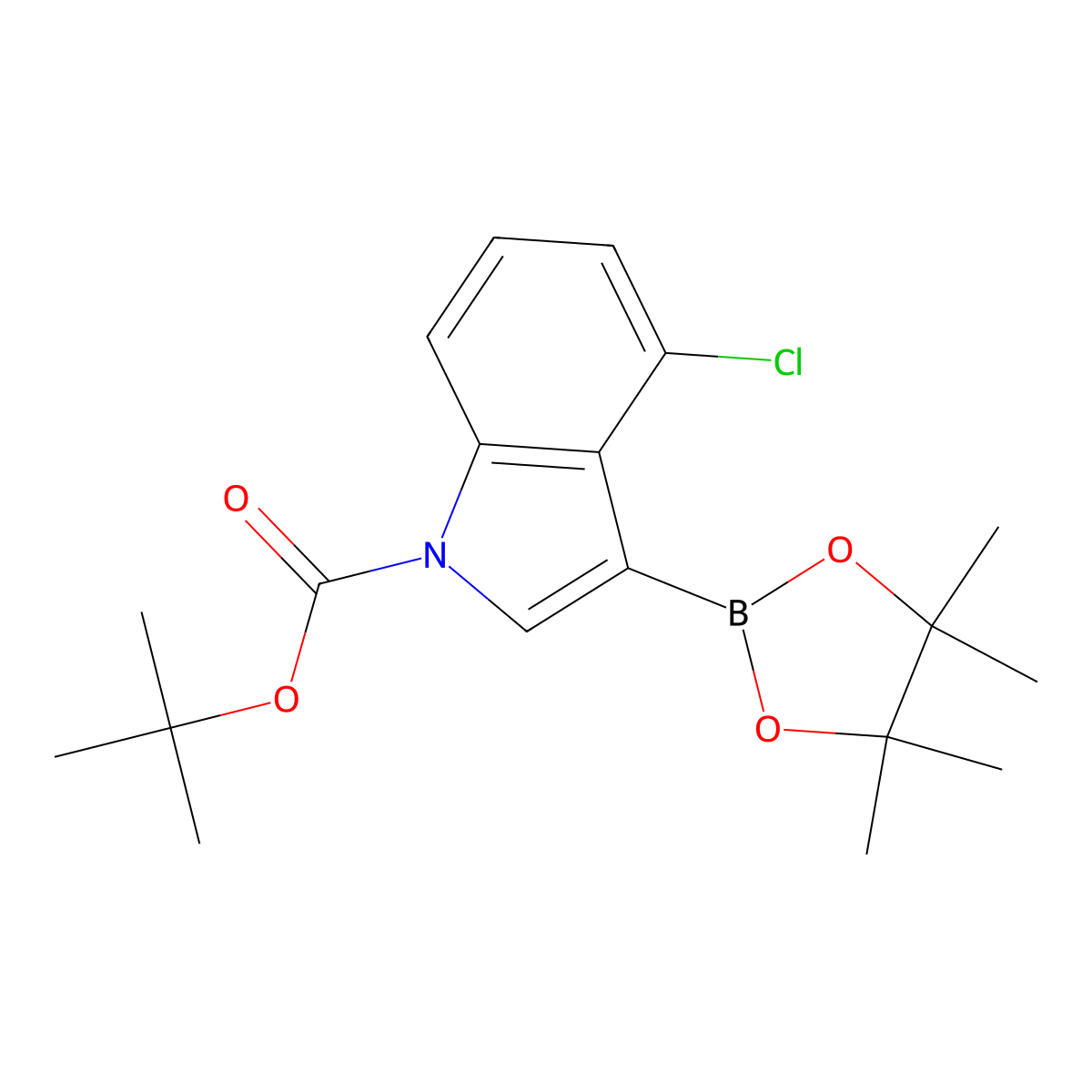 tert-Butyl 4-chloro-3-(4,4,5,5-tetramethyl-1,3,2-dioxaborolan-2-yl)-1H-indole-1-carboxylate molecular structure, CAS 1256359-94-0