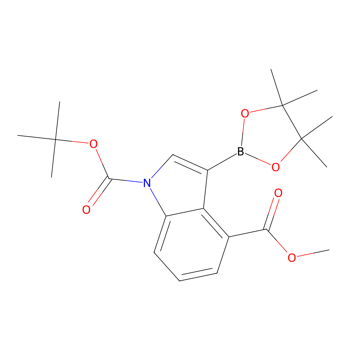 1-Tert-butyl 4-methyl 3-(4,4,5,5-tetramethyl-1,3,2-dioxaborolan-2-YL)-1H-indole-1,4-dicarboxylate molecular structure, CAS 1256359-97-3