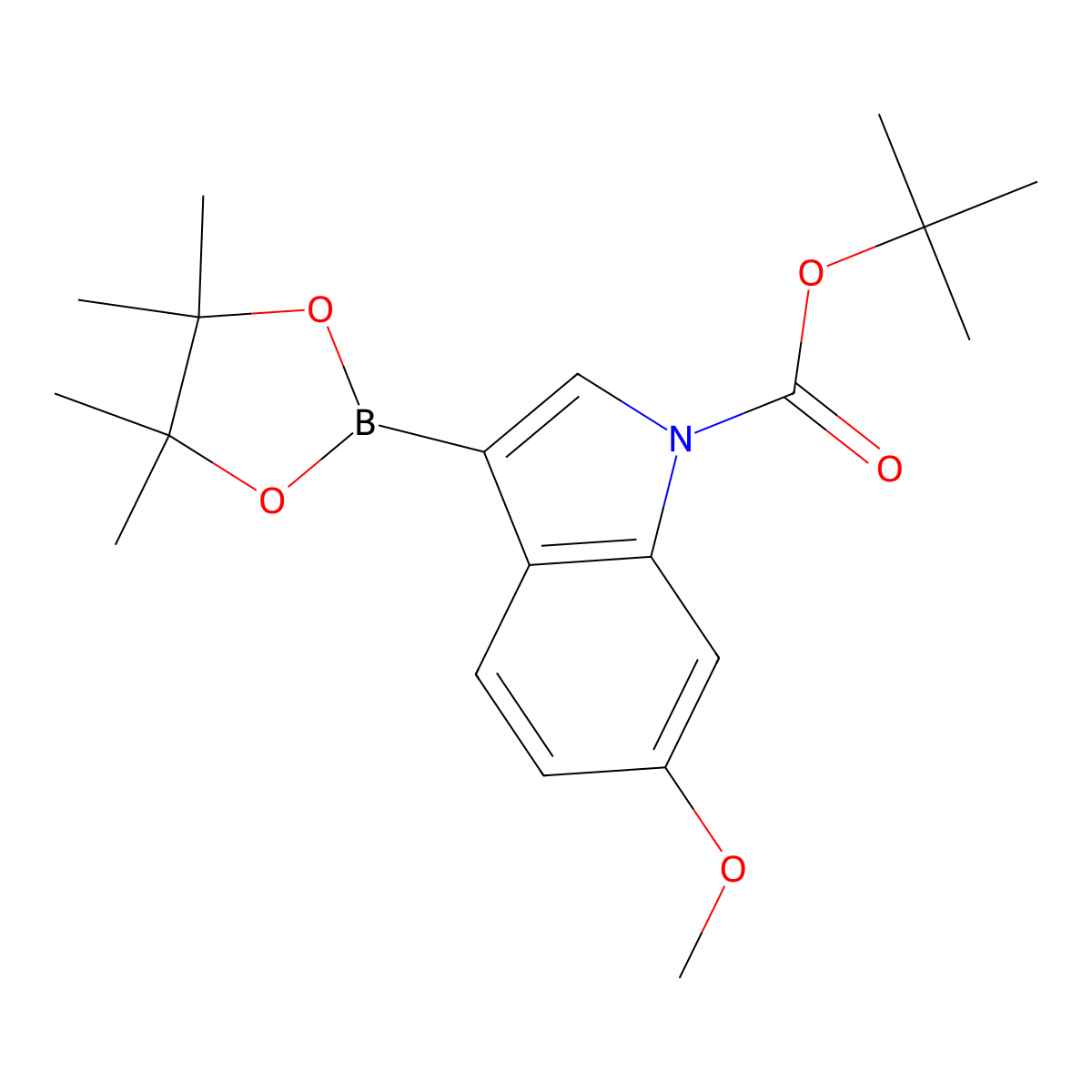 tert-Butyl 6-methoxy-3-(4,4,5,5-tetramethyl-1,3,2-dioxaborolan-2-yl)-1H-indole-1-carboxylate molecular structure, CAS 1256360-00-5