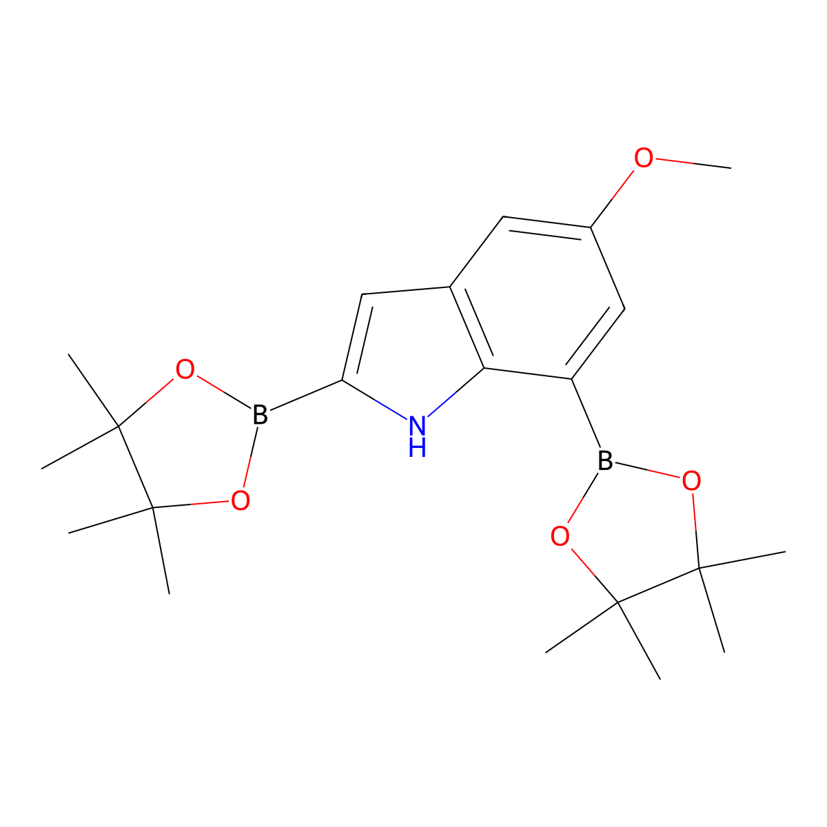 5-methoxy-2,7-bis(4,4,5,5-tetramethyl-1,3,2-dioxaborolan-2-yl)-1H-indole molecular structure, CAS 1256360-22-1