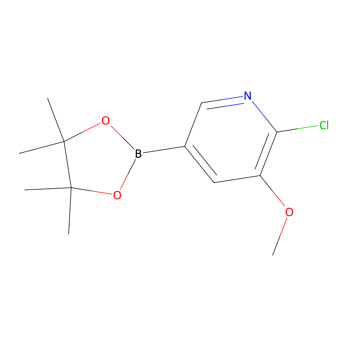2-Chloro-3-methoxy-5-(4,4,5,5-tetramethyl-1,3,2-dioxaborolan-2-yl)pyridine molecular structure, CAS 1256360-28-7