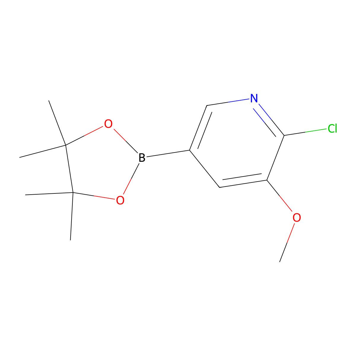 2-Chloro-3-methoxy-5-(4,4,5,5-tetramethyl-1,3,2-dioxaborolan-2-yl)pyridine molecular structure, CAS 1256360-28-7