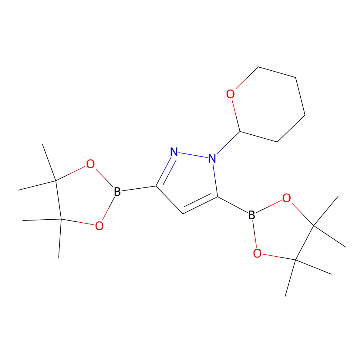1-(Tetrahydro-2H-pyran-2-yl)-3,5-bis(4,4,5,5-tetramethyl-1,3,2-dioxaborolan-2-yl)-1H-pyrazole molecular structure, CAS 1256360-29-8