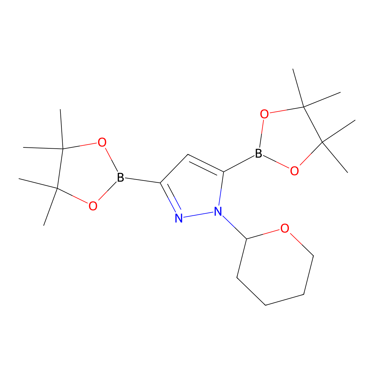 1-(Tetrahydro-2H-pyran-2-yl)-3,5-bis(4,4,5,5-tetramethyl-1,3,2-dioxaborolan-2-yl)-1H-pyrazole molecular structure, CAS 1256360-29-8