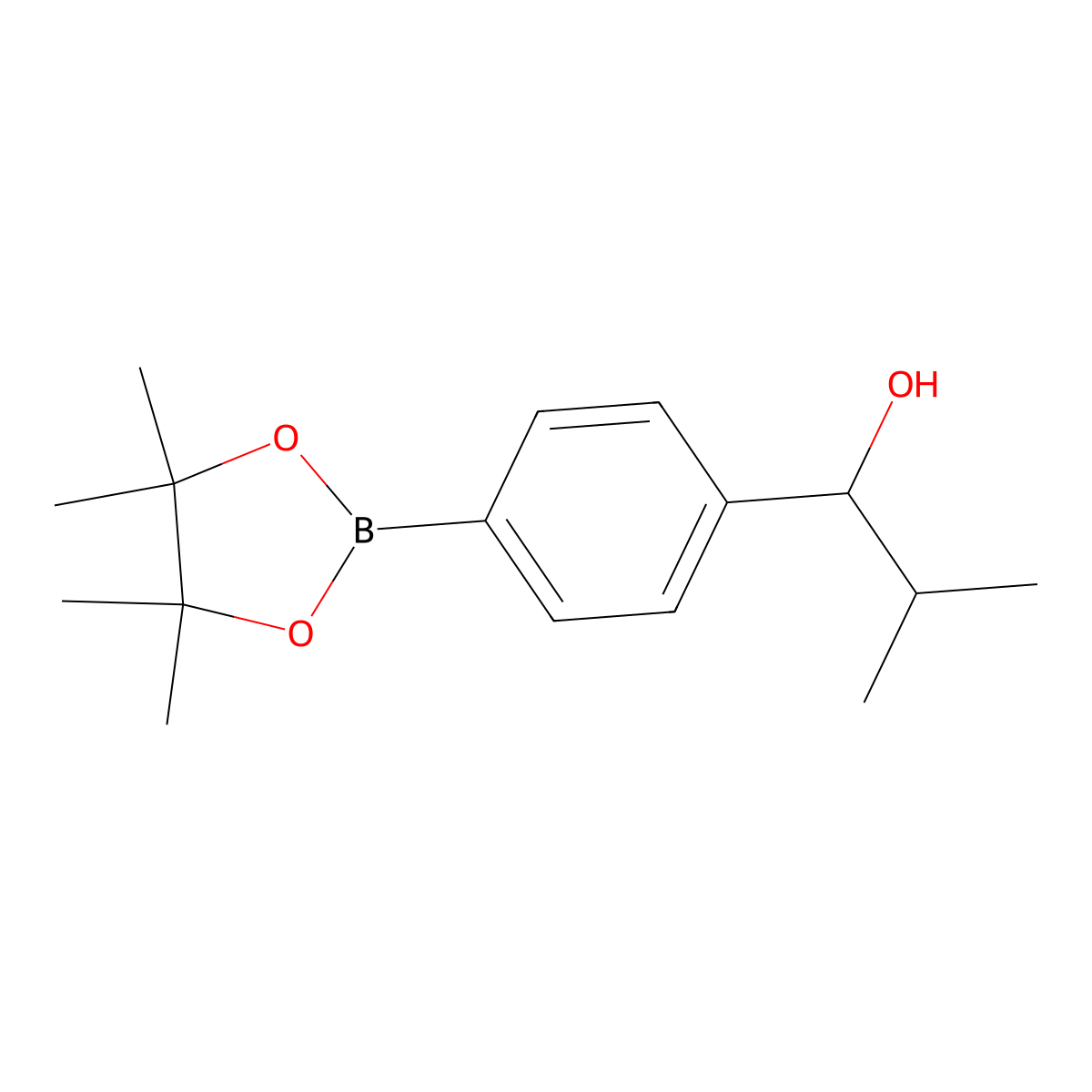 2-Methyl-1-(4-(4,4,5,5-tetramethyl-1,3,2-dioxaborolan-2-yl)phenyl)propan-1-ol molecular structure, CAS 1256360-30-1