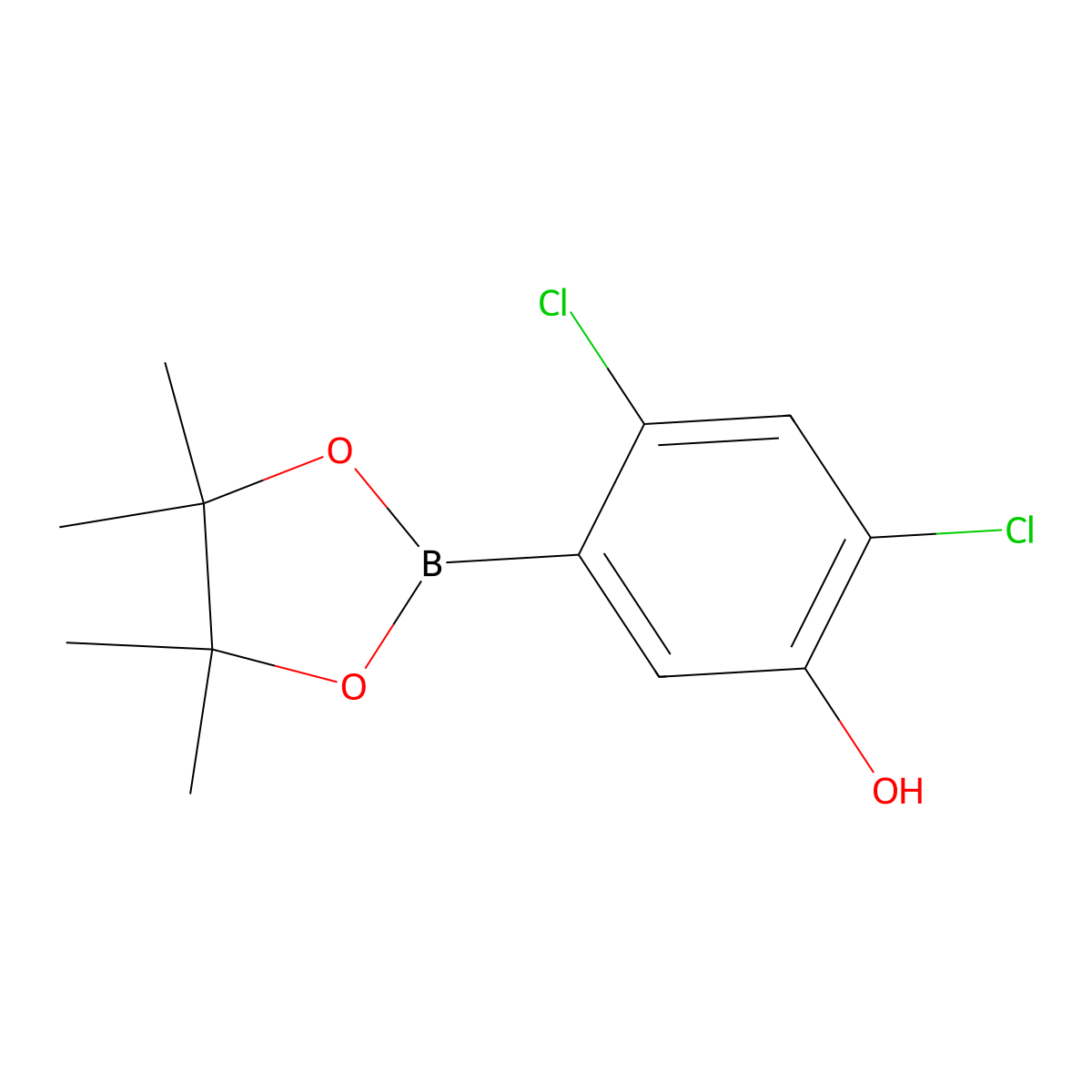 2,4-Dichloro-5-(4,4,5,5-tetramethyl-1,3,2-dioxaborolan-2-yl)phenol molecular structure, CAS 1256360-32-3