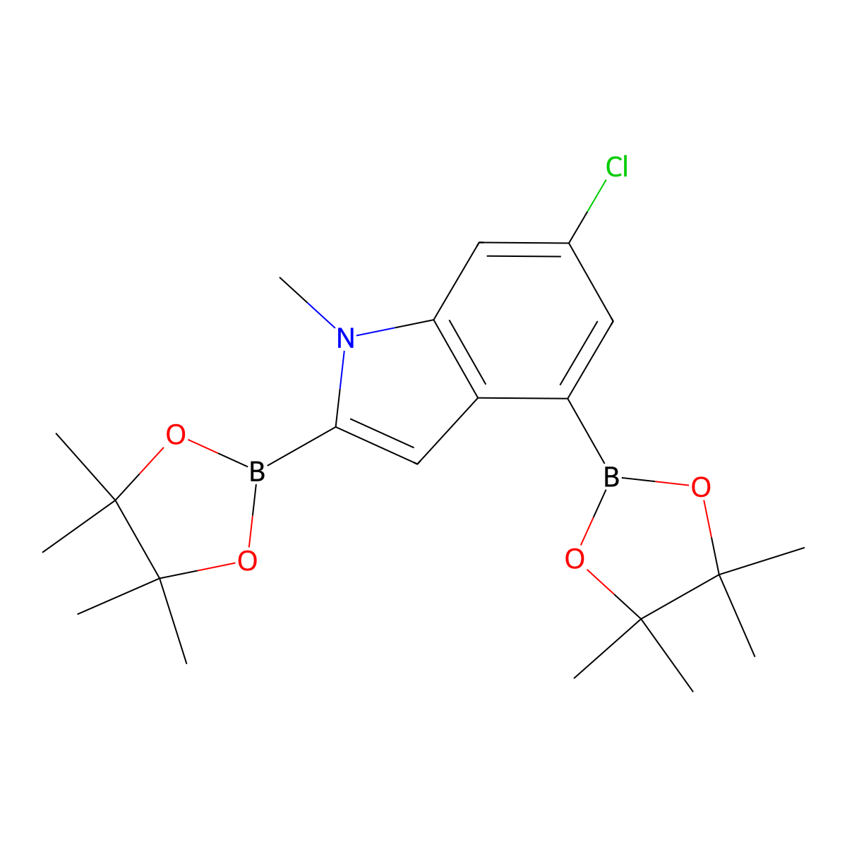 6-Chloro-1-methyl-2,4-bis(4,4,5,5-tetramethyl-1,3,2-dioxaborolan-2-yl)-1H-indole molecular structure, CAS 1256360-39-0
