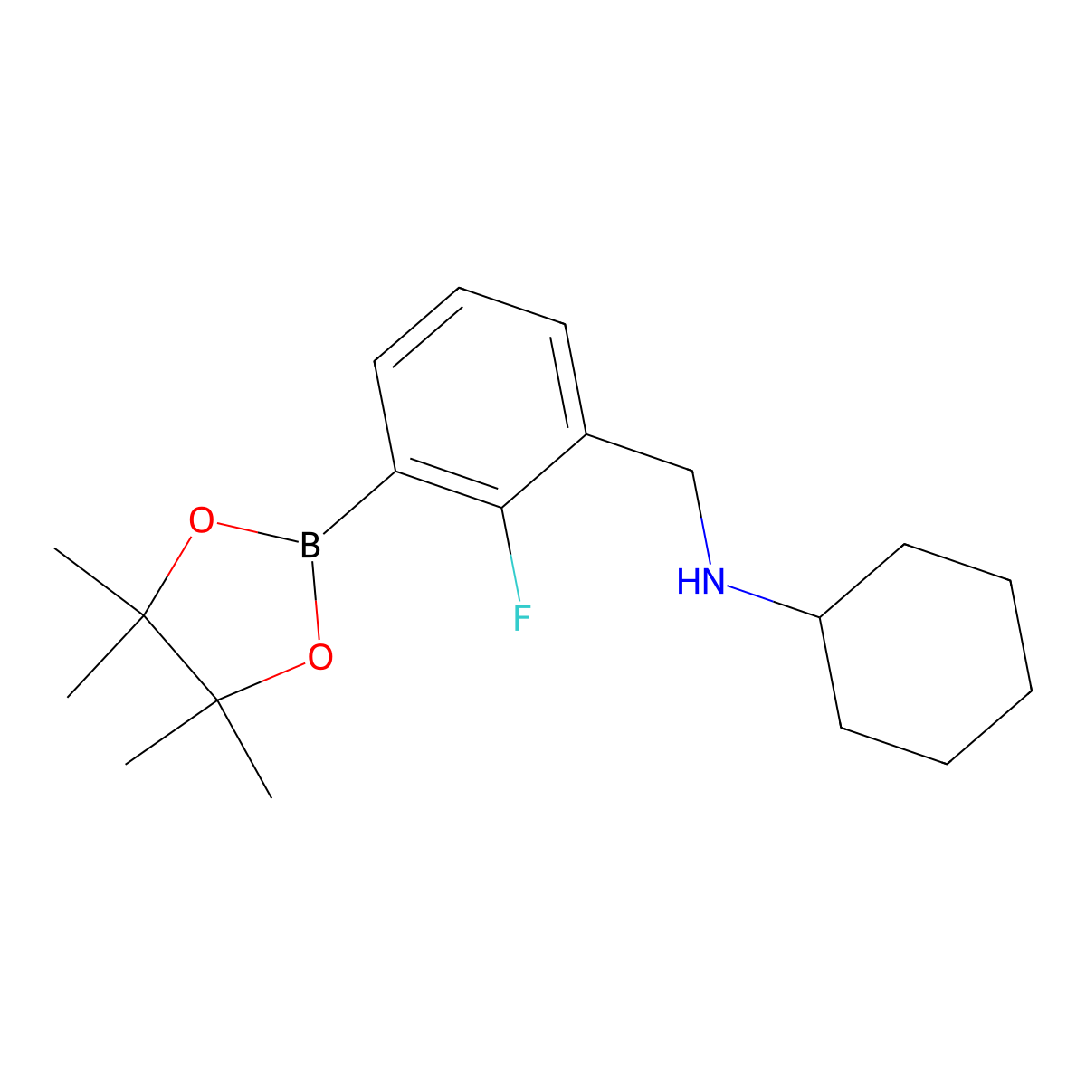 N-(2-Fluoro-3-(4,4,5,5-tetramethyl-1,3,2-dioxaborolan-2-yl)benzyl)cyclohexanamine molecular structure, CAS 1256360-45-8
