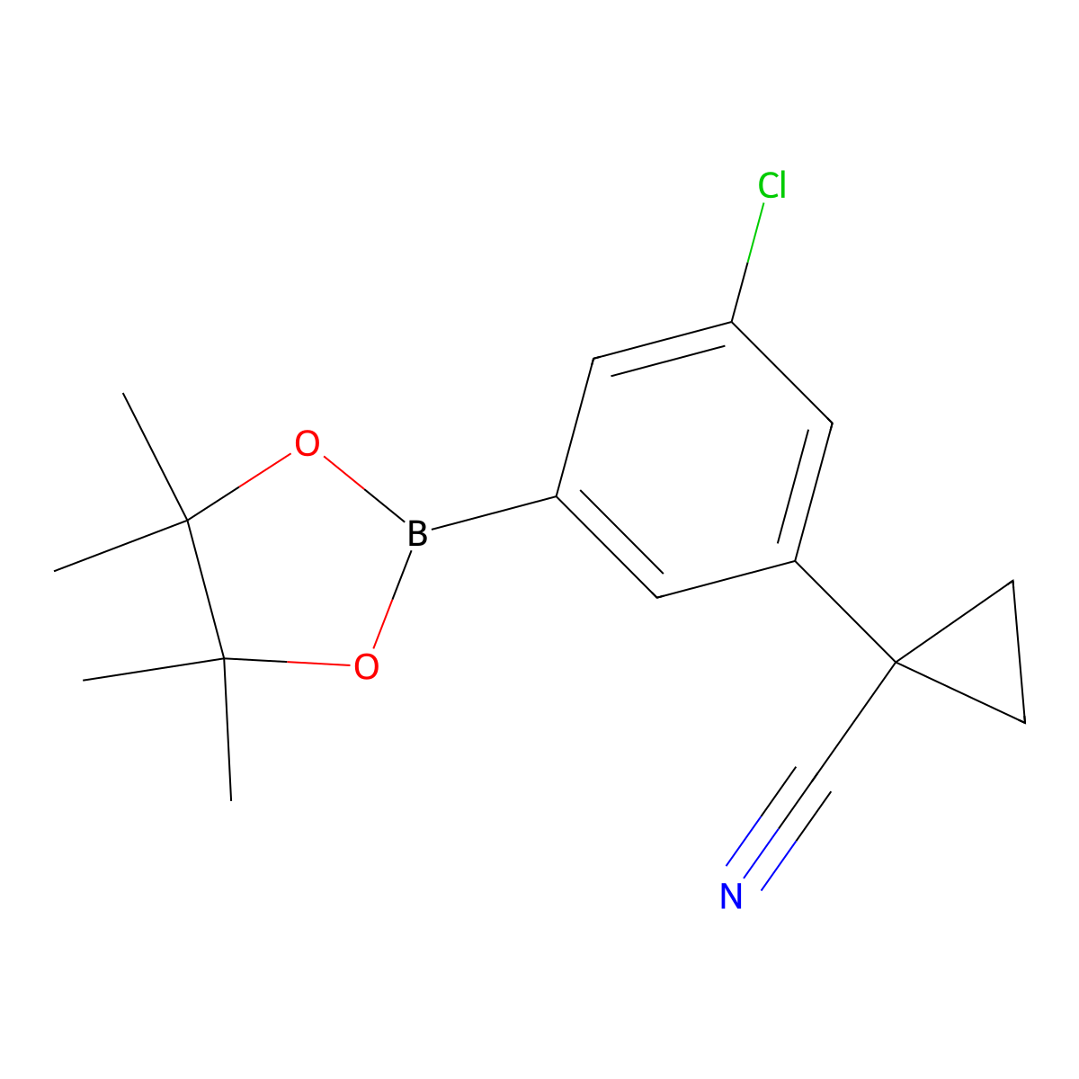 1-(3-Chloro-5-(4,4,5,5-tetramethyl-1,3,2-dioxaborolan-2-yl)phenyl)cyclopropanecarbonitrile molecular structure, CAS 1256360-48-1