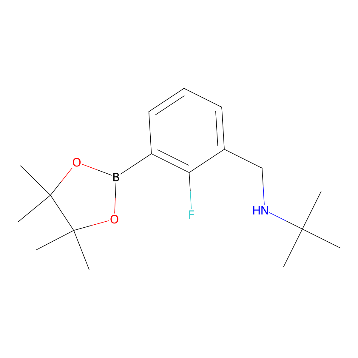 N-(2-Fluoro-3-(4,4,5,5-tetramethyl-1,3,2-dioxaborolan-2-yl)benzyl)-2-methylpropan-2-amine molecular structure, CAS 1256360-52-7